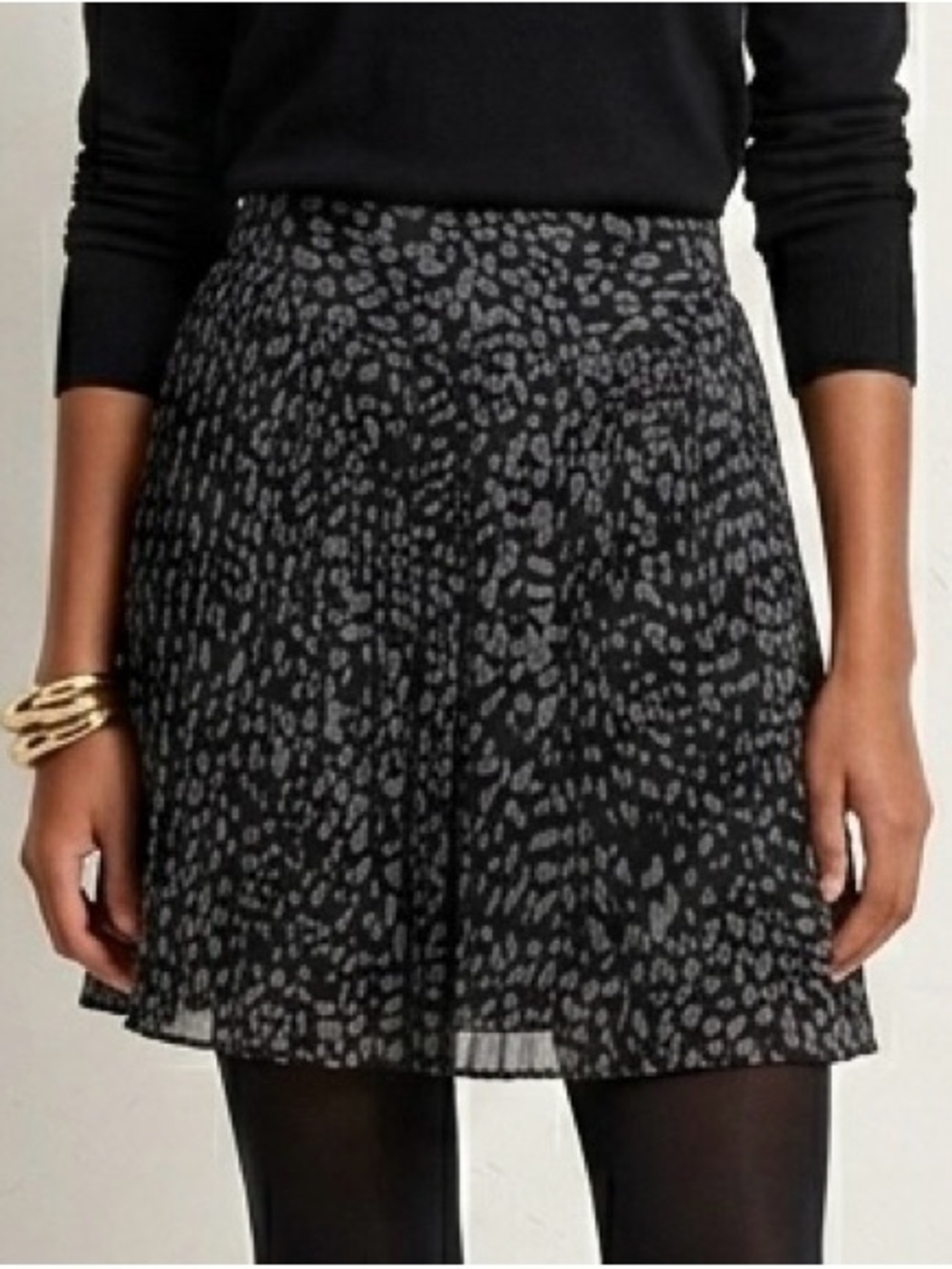 LOFT Ann Taylor Grey Leopard Print Pleated Mini Skirt 4 Animal Print Chiffon
